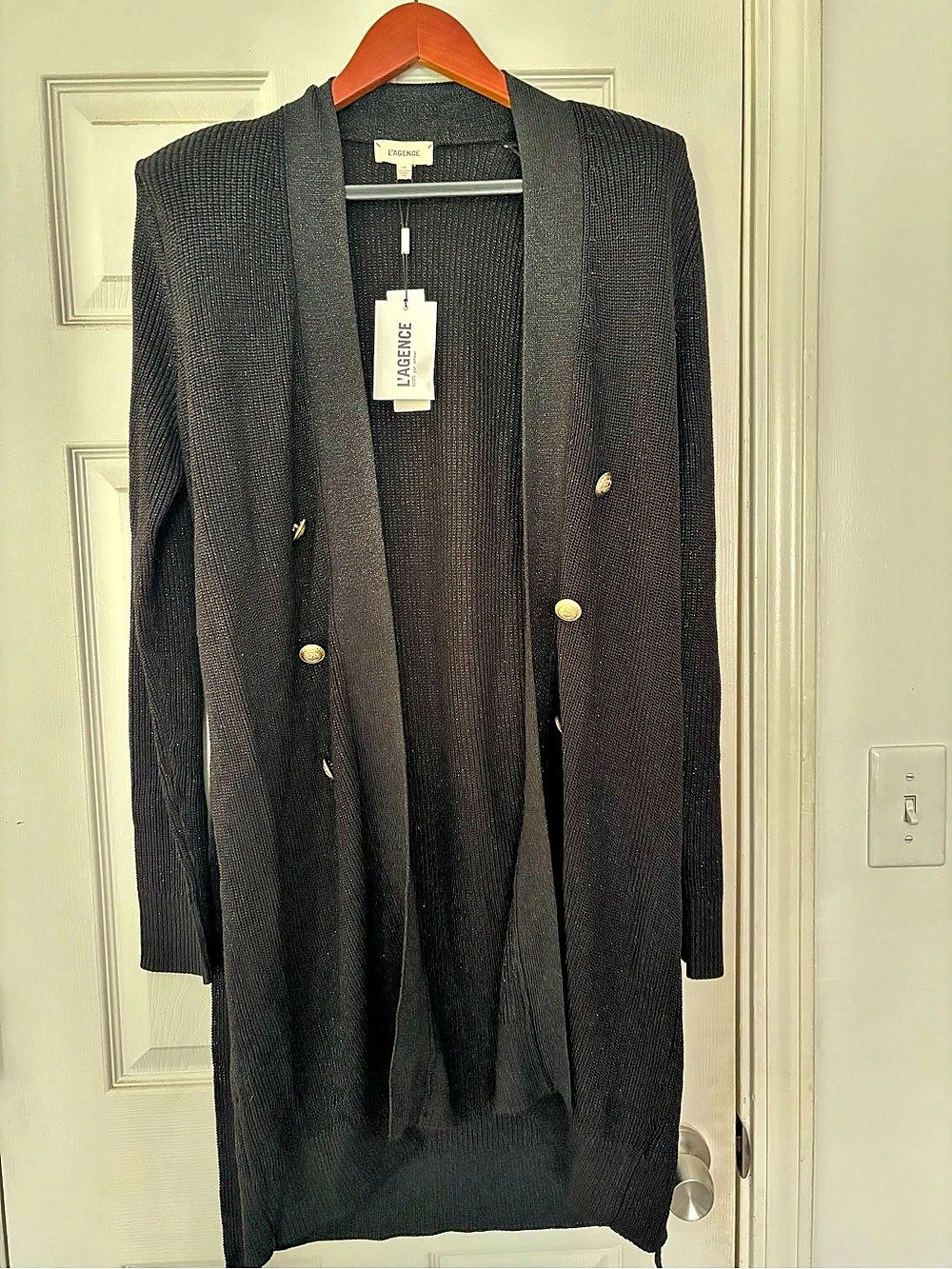 L'AGENCE Noe Double-Breasted Cardigan Black Medium NWT